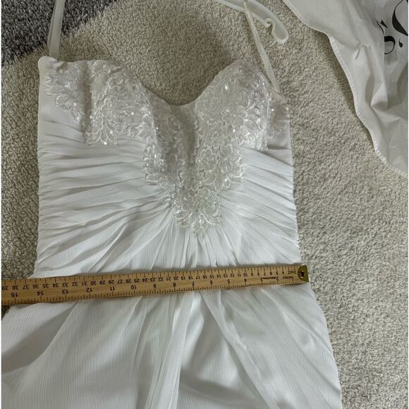 David’s Bridal Wedding Dress Womens Sz 8 strapless crinkle lace chiffon Princess - Picture 9 of 13